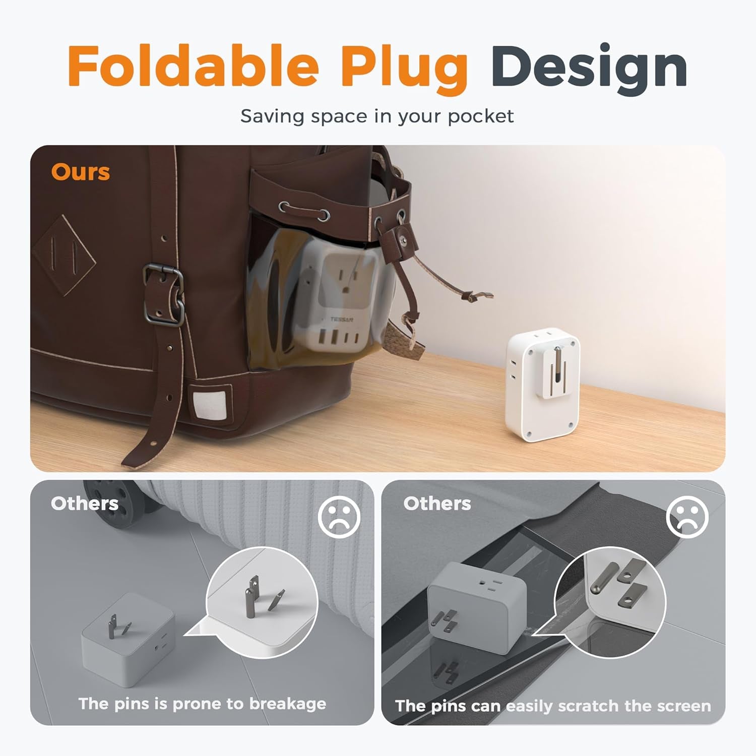 USB C Charger Block 20W PD, Fast Charging Adapter with Foldable Plug, 1875W Power Outlet Extender(4 AC and 4 USB) for Cruise, Home, Office, Dorm Room Essentials, Grey