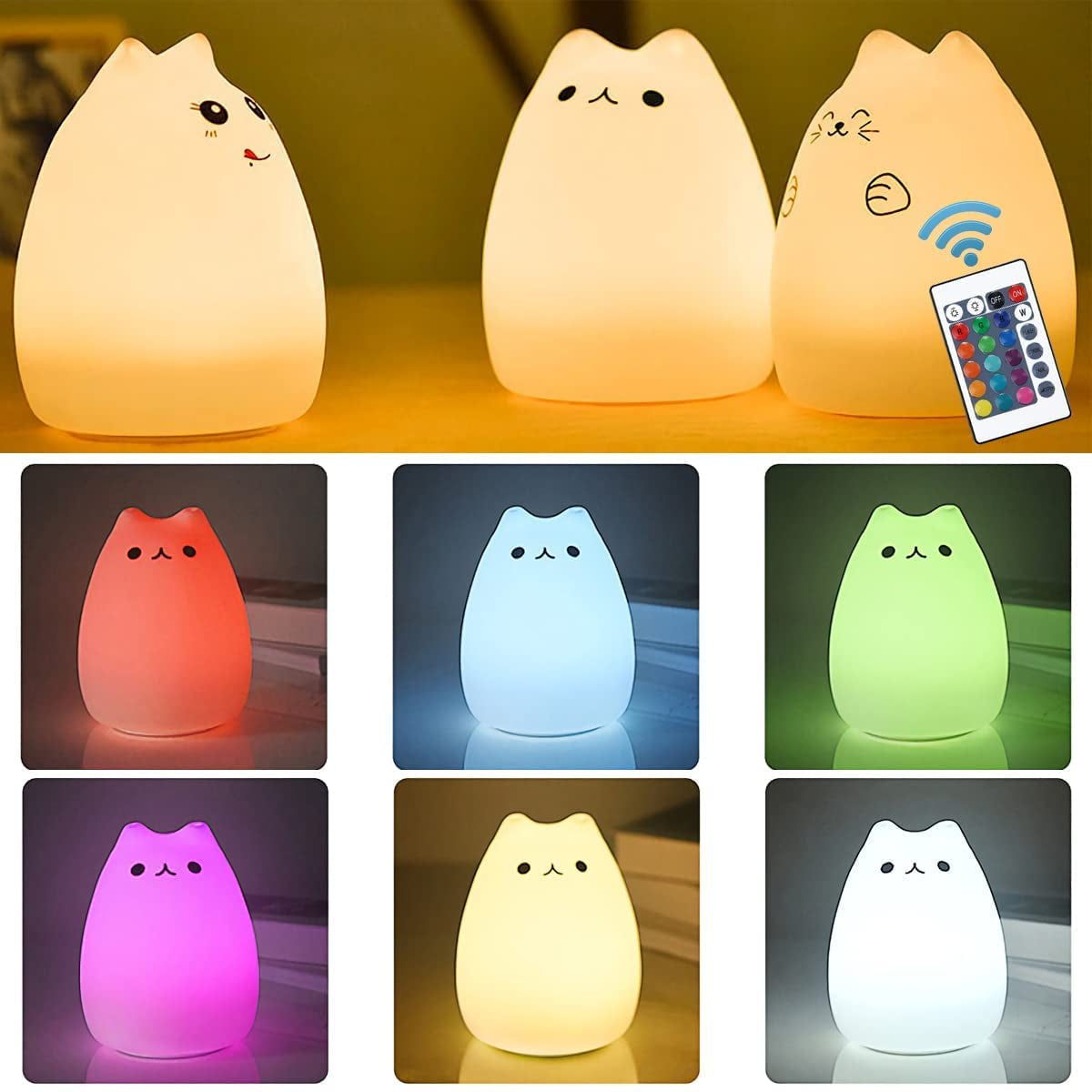 Remote Control Silicone Cat Light for Kids Toddler Baby Girls - Rechargeable - 4 pcs set